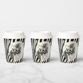 Monogram Black and White Striped Zebra Pattern Paper Cups