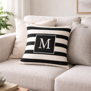 Monogram Black and White Stripes Cushion