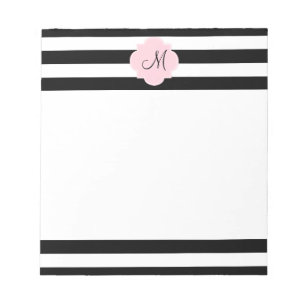 Monogram Black and White Stripes with Pastel Pink Notepad