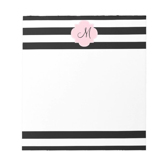 Monogram Black and White Stripes with Pastel Pink Notepad (Front)