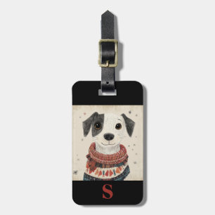 Monogram Black and White Sweater Puppy with Snow Luggage Tag