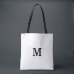 Monogram Black and White Tote Bag for Bridesmaid<br><div class="desc">Minimalistic Black and White Tote Bag.Add your own custom initial letter. Perfect party favour gift idea for chic wedding, fancy Birthday, anniversary, bachelorette, engagement, girls weekend, bridal shower etc. Customisable background colour. Trendy accessories for women and girls. Make your own for bride, bridesmaids, maid of honour, flower girls, mother of...</div>