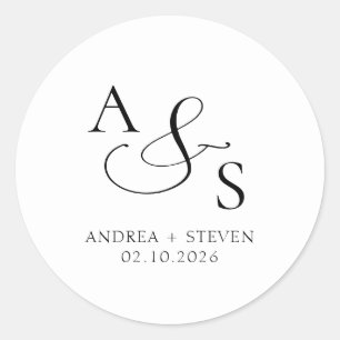 Monogram Black and White Wedding Classic Round Sticker