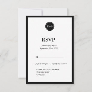 Monogram   Black and White Wedding Food Options RSVP Card