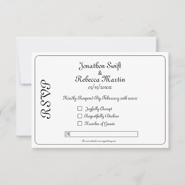 Monogram Black And White Wedding RSVP Card (Front)