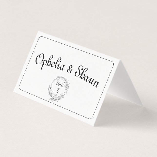 Monogram Black And White Wedding Table Place Card (Front)