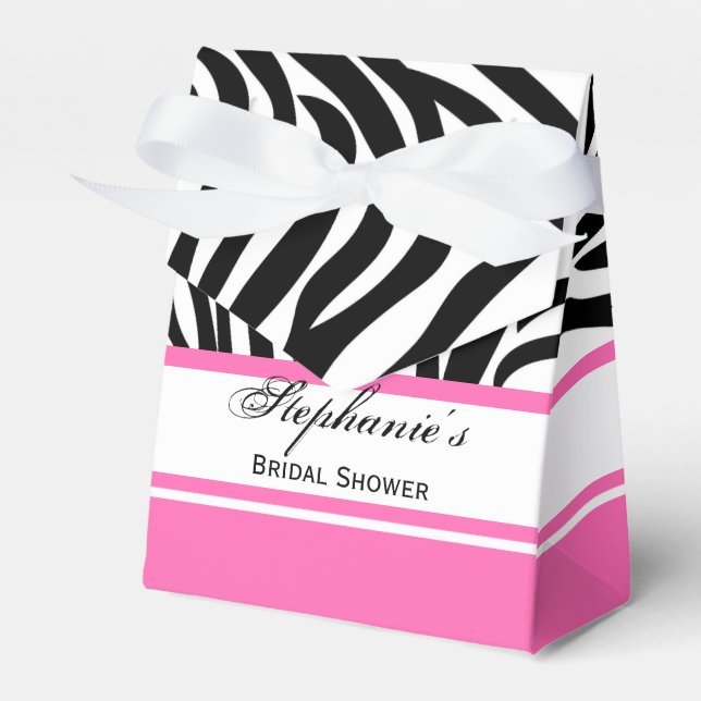 Monogram Black and White Zebra Print and Hot Pink Favour Box (Front Side)