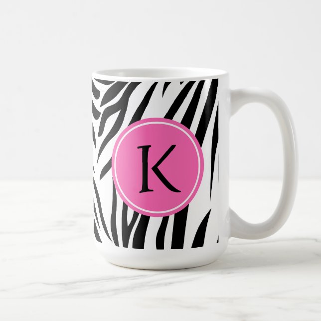 Monogram Black and White Zebra Print with Hot Pink Coffee Mug (Right)