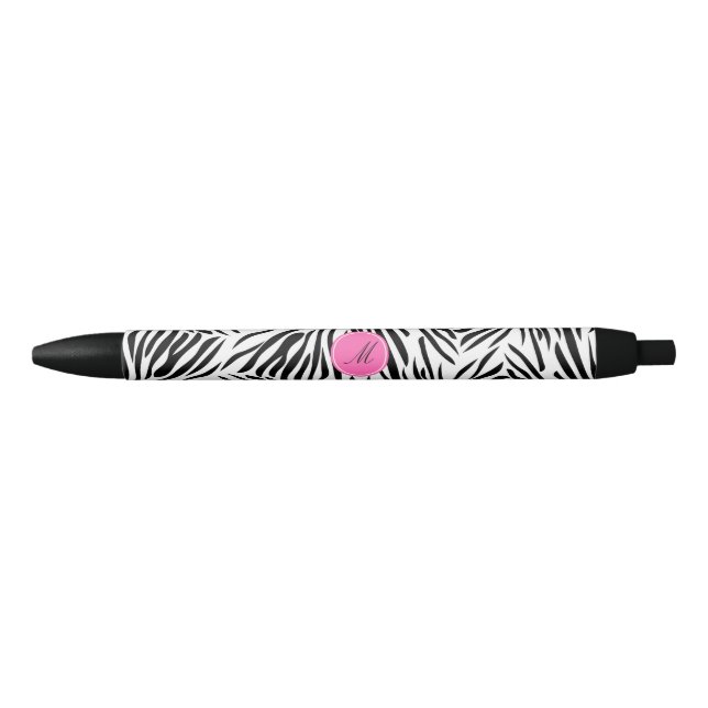 Monogram Black and White Zebra Print with Hot Pink Ink Pen (Front)