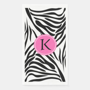 Monogram Black and White Zebra Print with Hot Pink Napkin