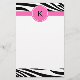 Monogram Black and White Zebra Print with Hot Pink Stationery