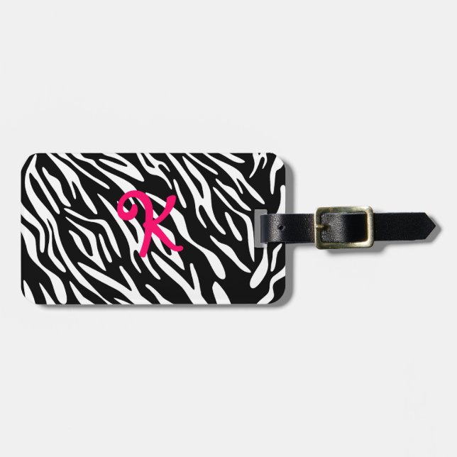 Monogram Black and White Zebra Stripe Luggage Tag (Front Horizontal)