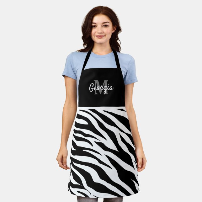 Monogram Black and White Zebra Stripes Apron (Worn)