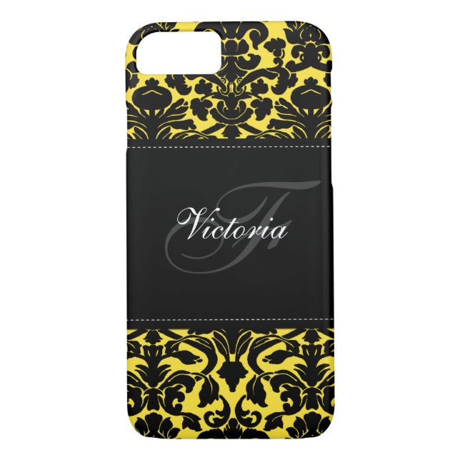 Monogram Black and Yellow Damask iPhone 7 Case (Back)