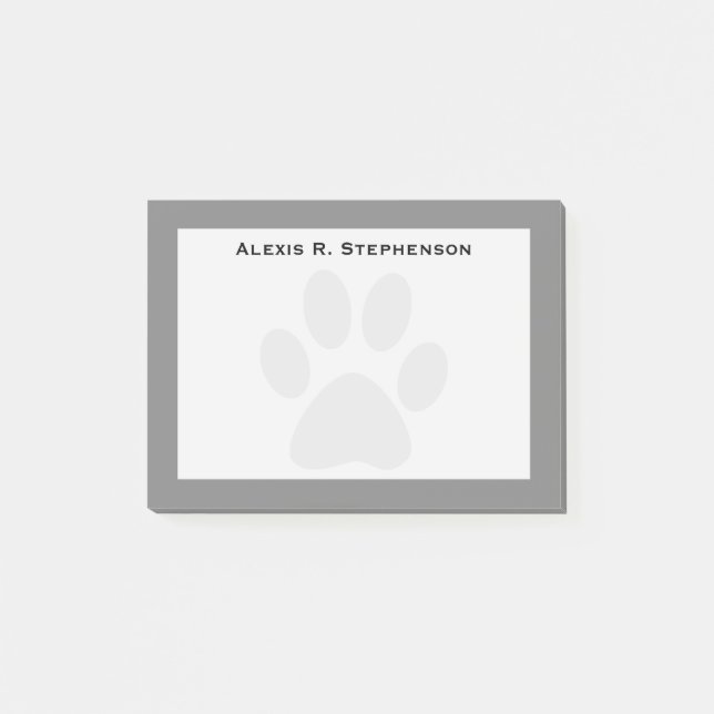 Monogram Black Animal Paw Print Medium Grey Post-it Notes (Front)