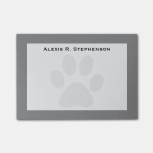 Monogram Black Animal Paw Print Medium Grey Post-it Notes