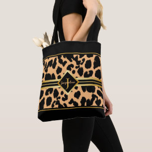 Monogram Black Animal Print Faux Gold on ORANGE Tote Bag