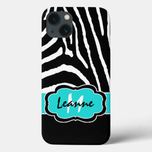 Monogram Black, Aqua Zebra Stripe iPad Air Case