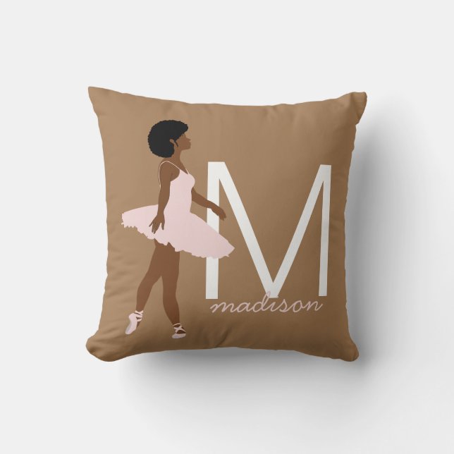 Monogram black ballerina afro hair illustration cushion (Front)