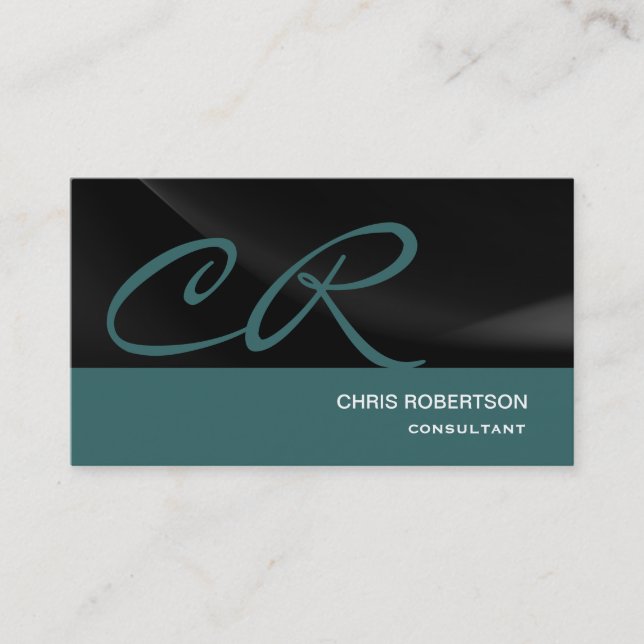 Monogram Black Blue Consultant Business Card (Front)