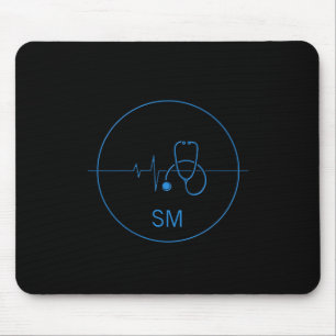 Monogram Black Blue Medical Stethoscope Heartbeat Mouse Mat