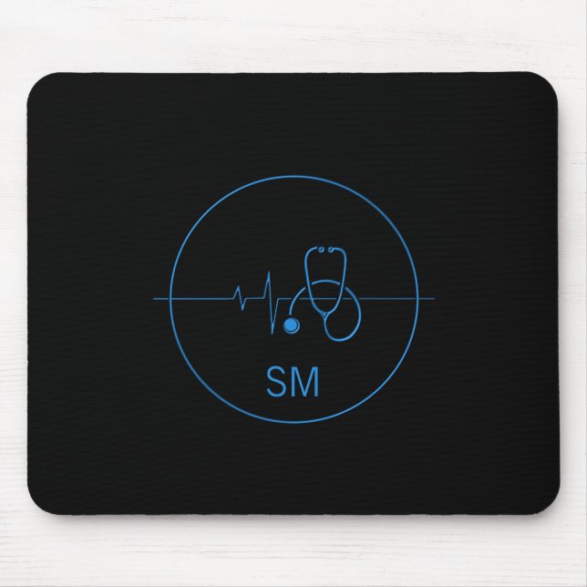 Monogram Black Blue Medical Stethoscope Heartbeat Mouse Mat (Front)