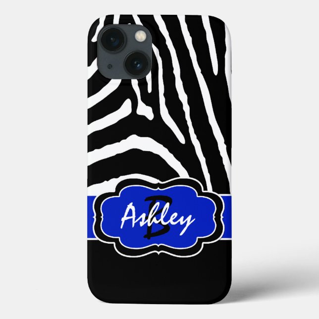 Monogram Black, Blue Zebra Stripe iPad Air Case (Back)
