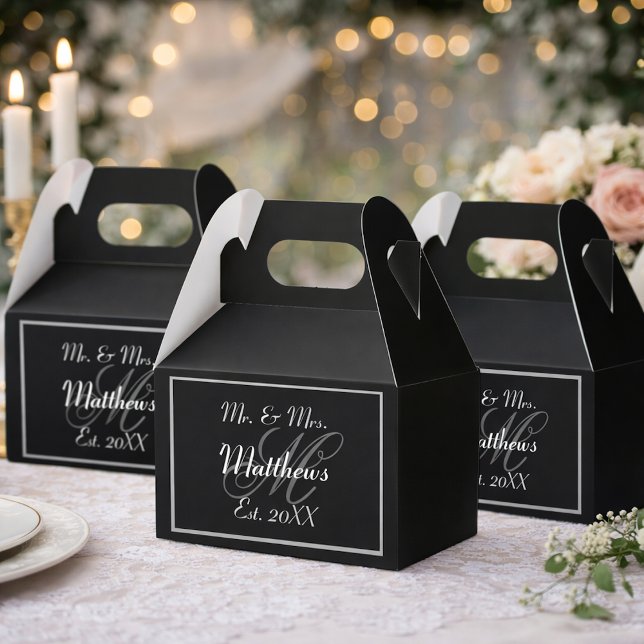 Monogram Black Bride Groom Date Wedding  Favour Box (Creator Uploaded)