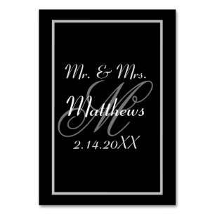 Monogram Black Bride Groom Date Wedding Table Number