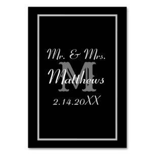 Monogram Black Bride Groom Date Wedding Table Number