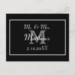 Monogram Black Bride Groom Date Wedding Thank you  Postcard