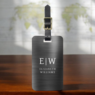 Monogram Black Brushed Metallic Elegant Luggage Tag