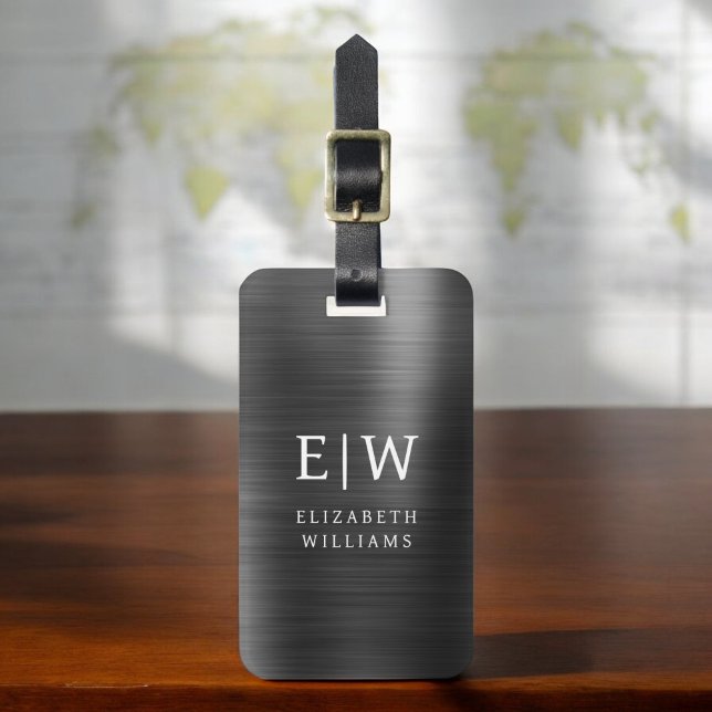 Monogram Black Brushed Metallic Elegant Luggage Tag (Creator Uploaded)