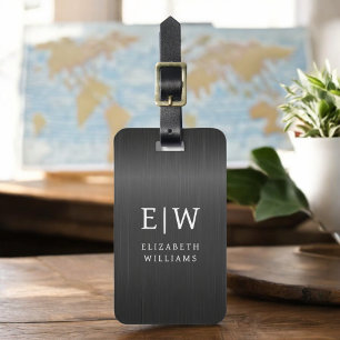 Monogram Black Brushed Metallic Elegant Luggage Tag