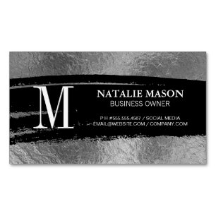 Monogram Black Brushed Silver Foil Magnetic Business Card