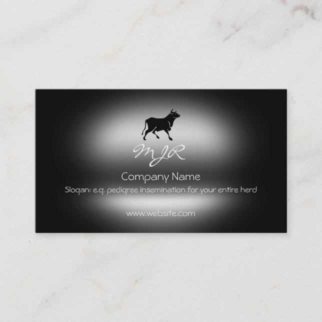 Monogram, Black Bull Silhouette, metallic-effect Business Card (Front)