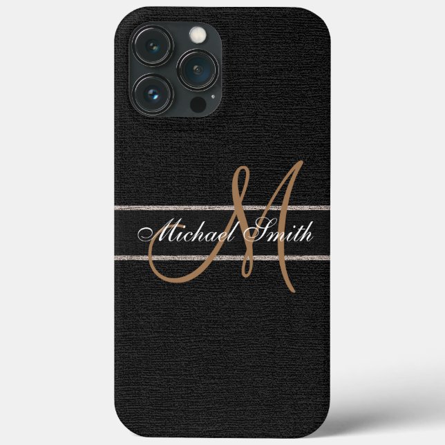 Monogram Black Burlap Linen Rustic Jute Case-Mate iPhone Case (Back)