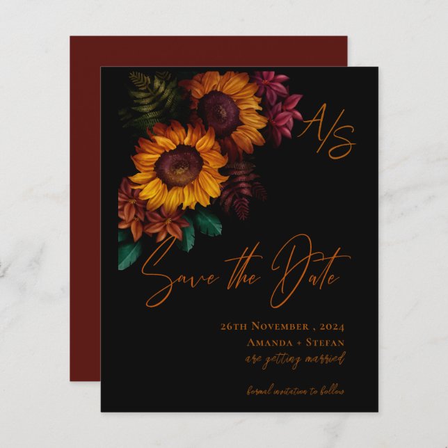 Monogram Black Burnt Orange Wedding Save the Date (Front/Back)