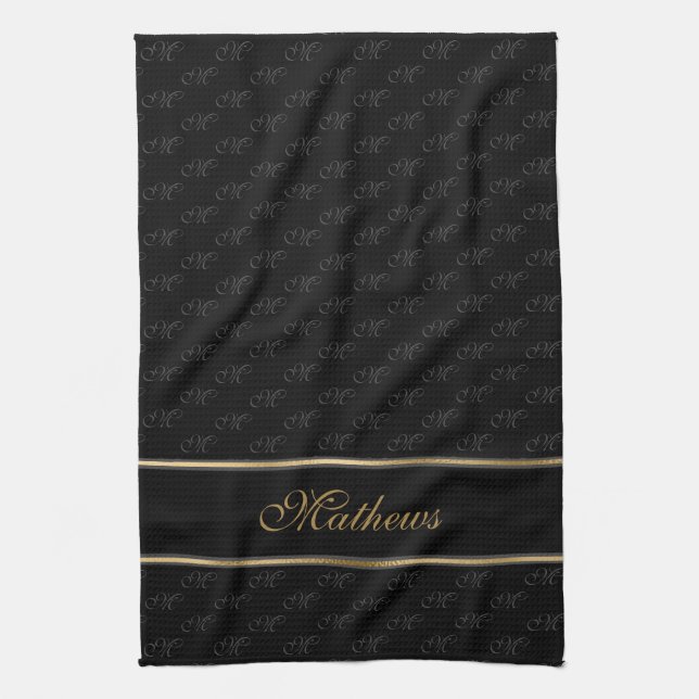 Monogram Black Charcoal Name Tea Towel (Vertical)