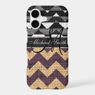 Monogram Black Chevron Zigzag Burlap Jute #5