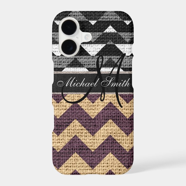 Monogram Black Chevron Zigzag Burlap Jute #5 (Back)