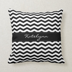 Monogram Black Chevron Zigzag Print Pillows