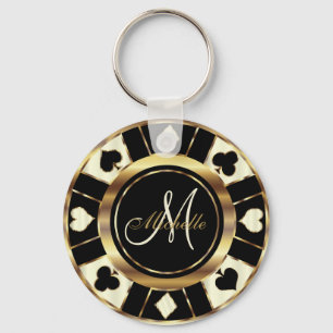 Monogram Black, Cream and Gold Las Vegas Style Key Ring