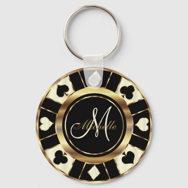 Monogram Black, Cream and Gold Las Vegas Style Key Ring (Front)