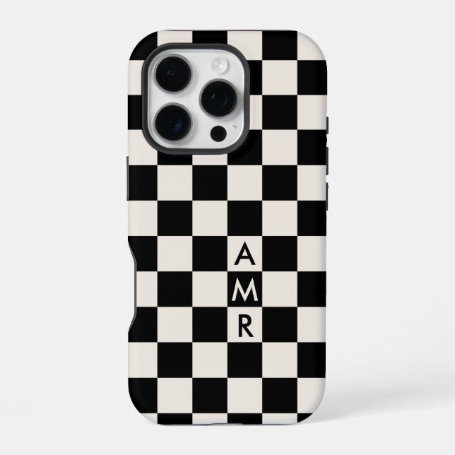 Monogram Black Cream Chequered Pattern iPhone Case (Back)