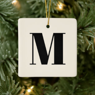 Monogram black cream custom initial Christmas Ceramic Ornament
