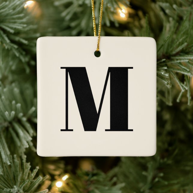 Monogram black cream custom initial Christmas  Ceramic Ornament (Tree)