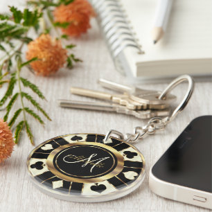 Monogram Black, Cream Ivory and Gold Las Vegas Key Ring