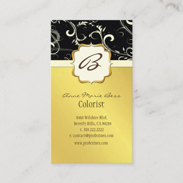 Monogram, black, cream swirls  business cards (Front)