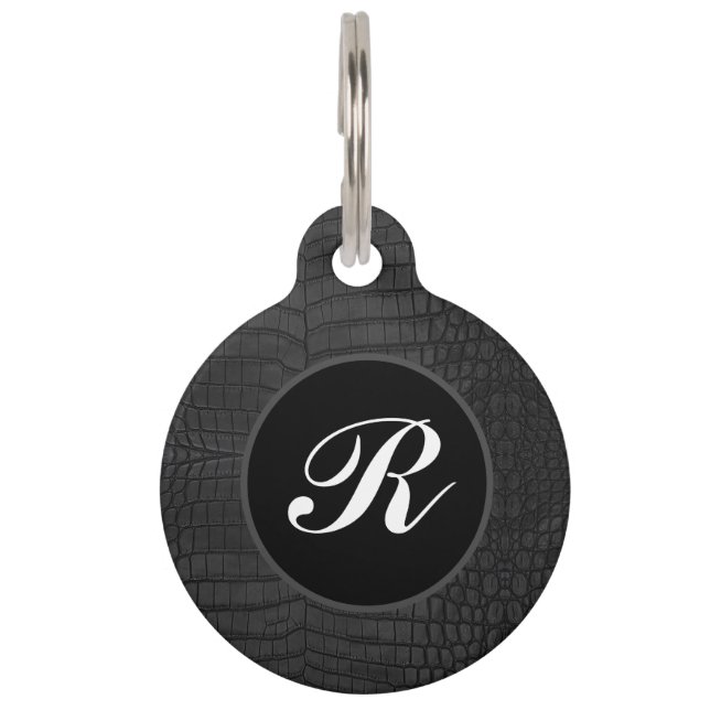 Monogram Black Crocodile Leather Print Pet Tag (Front)